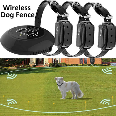 Dog wearing BarkGuard Pro smart training collar with electronic fence system for behavior control
