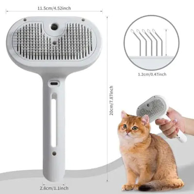 Cat being brushed with GroomMist Pro steam grooming system for professional results
