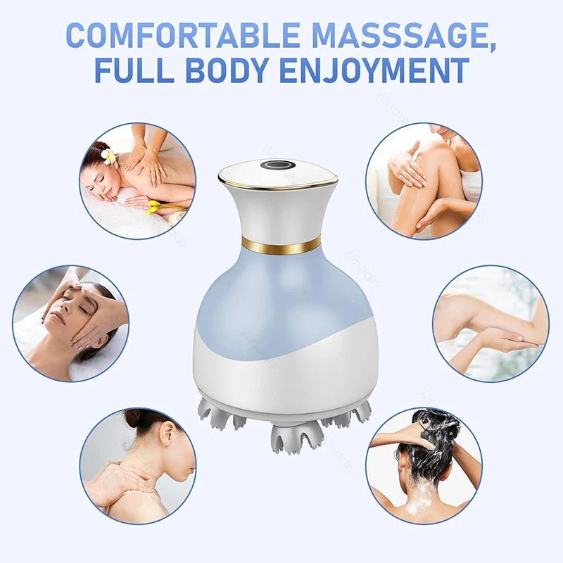 Electric Cordless Scalp Massager 4 Kneading Heads Waterproof Rechargeable