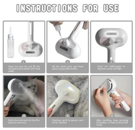 Instructions for using a grooming tool with step-by-step images and text.