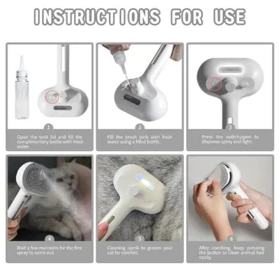 Instructions for using a grooming tool with step-by-step images and text.
