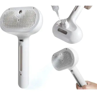 White handheld grooming tool with a textured surface on a white background