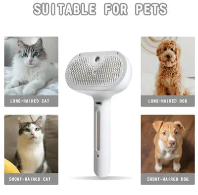 Cat and puppy being groomed with GroomMist Pro steam brush showing versatility for all pets
